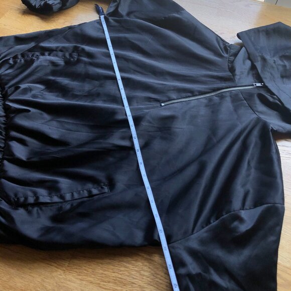 Forever 21 Black Satin Oversized Pullover Hoodie Bomber Size XS - Picture 7 of 9